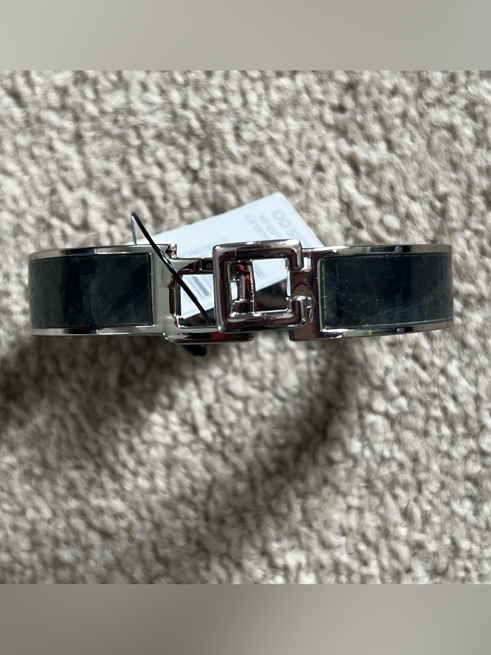 Chico's Polished Silver-Tone Mother of Pearl Hinged Bangle Bracelet - NWT